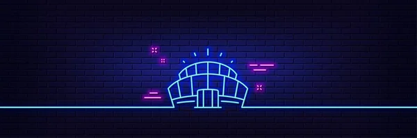 Neon Light Glow Effect Arena Stadium Line Icon Competition Building — Stock Vector