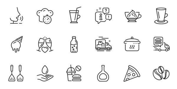 Outline Set Pizza Fast Food Water Bottle Line Icons Web — Wektor stockowy
