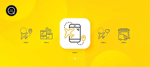 Самолет Пункт Назначения Полета Доставка Пикапа Минимальной Линии Значки Желтый — стоковый вектор