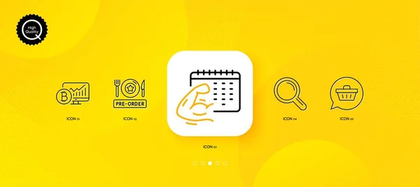 Fitness Calendar Pre Order Food Research Minimal Line Icons Yellow — Vector de stock
