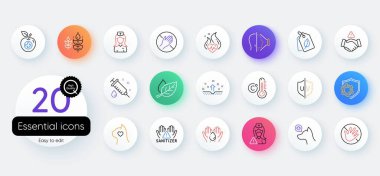 Simple set of Pets care, Clean hands and Dont touch line icons. Include Coronavirus, Medical syringe, Face id icons. Do not touch, Cardio training, Veterinary clinic web elements. Vector