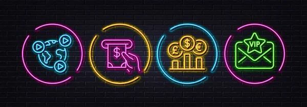 Atm Service Currency Rate Video Conference Minimal Line Icons Neon — Stockový vektor