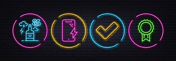 Alcohol Addiction Smartphone Charging Tick Minimal Line Icons Neon Laser —  Vetores de Stock