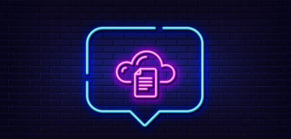 Neon Light Speech Bubble File Data Storage Line Icon Cloud — Vetor de Stock