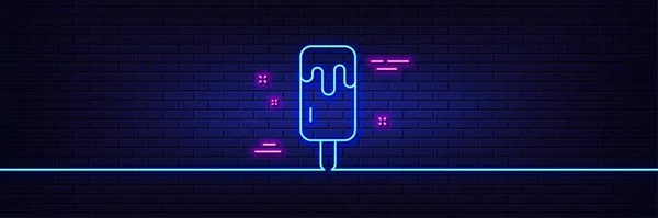 Neon Light Glow Effect Ice Cream Stick Line Icon Vanilla — 图库矢量图片