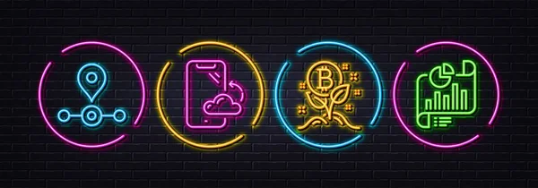 Bitcoin Project Station Smartphone Cloud Minimal Line Icons Neon Laser — Stockvektor