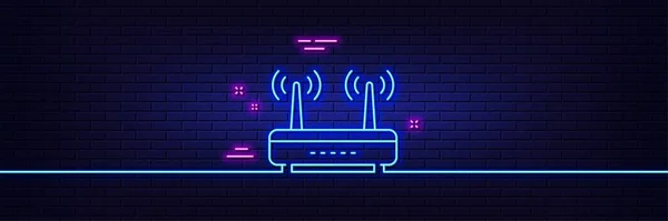 Neonlichteffekt Wifi Router Line Icon Computerkomponente Zeichen Internet Symbol Linie — Stockvektor