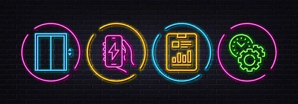 Report Document Lift Charging App Minimal Line Icons Neon Laser — Stockvektor