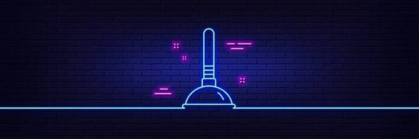 Neon Light Glow Effect Cleaning Plunger Line Icon Cleaning Pipe — Stock vektor