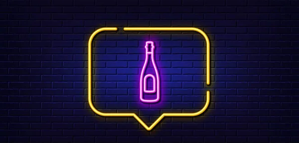 Neon Light Speech Bubble Champagne Bottle Line Icon Anniversary Alcohol — Stock vektor