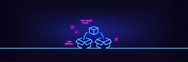 Neon Light Glow Effect Parcel Shipping Line Icon Delivery Box — 스톡 벡터