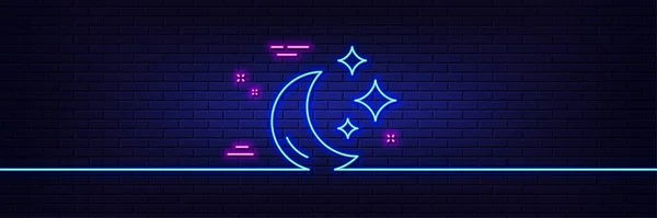 Neon Light Glow Effect Moon Line Icon Sleep Rest Sign — Stock vektor