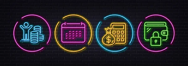 Finance Calculator Calendar Budget Profit Minimal Line Icons Neon Laser — Vector de stock