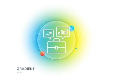 Business portfolio with Growth charts line icon. Gradient blur button with glassmorphism. Job Interview sign. Transparent glass design. Business portfolio line icon. Vector