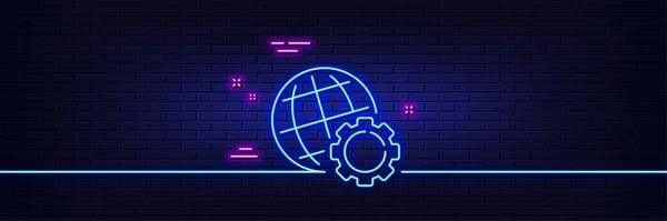 Neon Light Glow Effect Globe Line Icon World Earth Sign — Image vectorielle