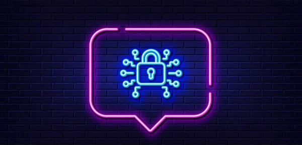 Neon Light Speech Bubble Security Lock Line Icon Cyber Defence — Stockvektor