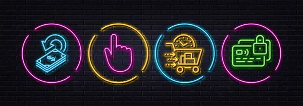 Cashback Hand Click Food Delivery Minimal Line Icons Neon Laser — Stock Vector