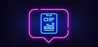 Neon ışığı konuşma balonu. Belge satırı simgesini rapor et. Analiz Çizelgesi ya da Satış Büyüme İşareti. İstatistik veri sembolü. Neon ışıklı arka plan. Belge parlaklık çizgisini rapor et. Tuğla duvar afişi. Vektör