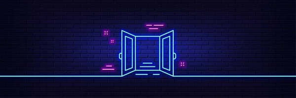 Neon Light Glow Effect Open Door Line Icon Entrance Doorway — Stock vektor