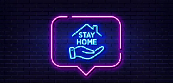 Neon Light Speech Bubble Stay Home Line Icon Coronavirus Pandemic — Stock Vector