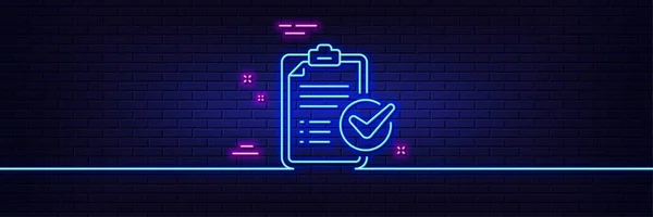 Neon Licht Gloed Effect Survey Checklist Lijn Pictogram Rapport Tekenen — Stockvector