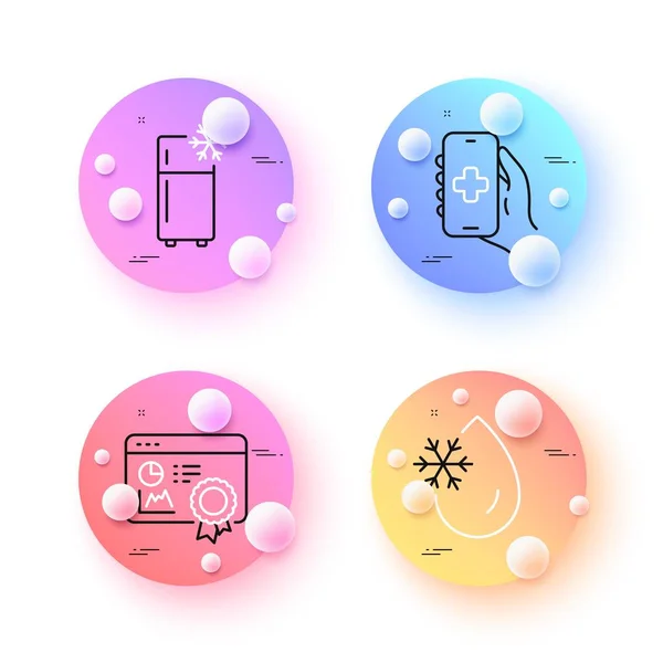 Seo Certificate Refrigerator Freezing Water Minimal Line Icons Spheres Balls — Stock Vector