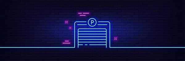 Neon Light Glow Effect Parking Garage Line Icon Auto Park — Stock vektor