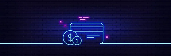 Neon Ljus Glöd Effekt Ikon För Kreditkortslinjer Bankkort Med Mynt — Stock vektor
