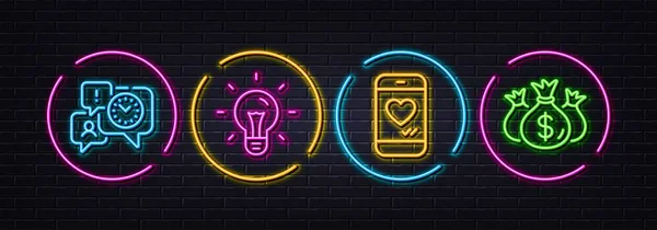 Idea Zarządzanie Czasem Love Chat Minimalne Ikony Linii Neonowe Światła — Wektor stockowy