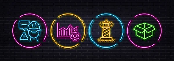 Építőipari Figyelmeztetés Működési Kiválóság Világítótorony Minimális Vonal Ikonok Neon Lézer — Stock Vector