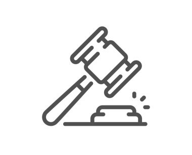 Açık arttırma çekiç çizgisi simgesi. Teklif levhası. Lot sembol olarak satıldı. Kalite tasarım elemanı. Doğrusal stil müzayede çekiç ikonu. Düzenlenebilir felç. Vektör