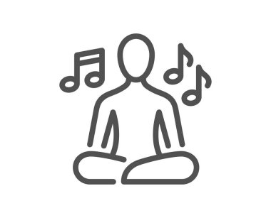 Yoga müzik çizgisi simgesi. Meditasyon poz işareti. Vücut ve zihin sembolünü gevşet. Kalite tasarım elemanı. Doğrusal yoga müzik ikonu. Düzenlenebilir felç. Vektör