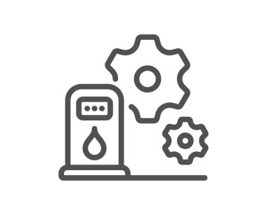 İstasyon satırı simgesi dolduruluyor. Benzin istasyonu bakım tabelası. Dizel yakıt sembolü. Kalite tasarım elemanı. Doğrusal stil dolum istasyonu simgesi. Düzenlenebilir felç. Vektör