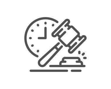 Açık arttırma çekiç çizgisi simgesi. Teklif levhası. Lot sembol olarak satıldı. Kalite tasarım elemanı. Doğrusal stil müzayede çekiç ikonu. Düzenlenebilir felç. Vektör