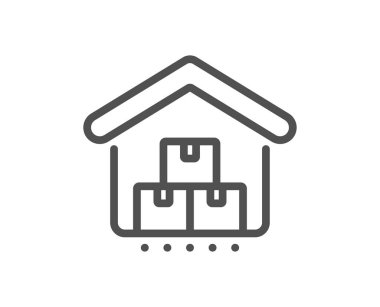 Depolama hattı simgesi. Mal deposu tabelası. Lojistik merkez sembolü. Kalite tasarım elemanı. Doğrusal biçim depolama simgesi. Düzenlenebilir felç. Vektör