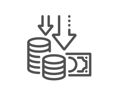 Deflasyon çizgisi simgesi. Fiyatı düşürme işareti. Oran sembolünü azalt. Kalite tasarım elemanı. Doğrusal biçim deflasyon simgesi. Düzenlenebilir felç. Vektör