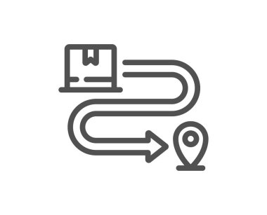 Servis hattı simgesi. Paket yeri işareti. İz sürme sembolü. Kalite tasarım elemanı. Doğrusal biçim dağıtım servisi simgesi. Düzenlenebilir felç. Vektör