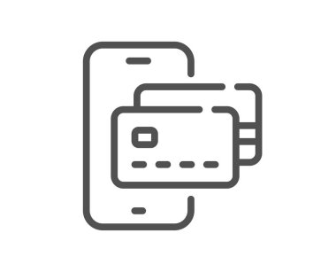 Telefon hattı simgesi. Kredi kartı tabelası. Nakitsiz para sembolü. Kalite tasarım elemanı. Doğrusal telefon ödeme ikonu. Düzenlenebilir felç. Vektör