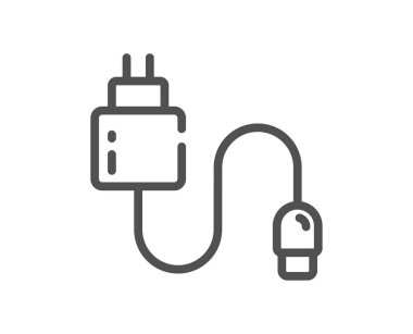 Kablo hattı simgesi yükleniyor. Mobil aksesuar imzası. Adaptör sembolünü şarj et. Kalite tasarım elemanı. Doğrusal stil kablo ikonu şarj ediyor. Düzenlenebilir felç. Vektör