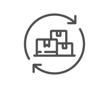 Teslimat çizgisi ikonu. Paket yeri işareti. İz sürme sembolü. Kalite tasarım elemanı. Doğrusal biçim dağıtım simgesi değiştir. Düzenlenebilir felç. Vektör