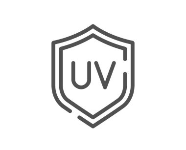 Güneş koruma hattı simgesi. UV koruma işareti. Güneş kremi etkisi sembolü. Kalite tasarım elemanı. Doğrusal UV koruma simgesi. Düzenlenebilir felç. Vektör