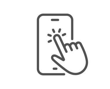 Telefon hattı simgesi. Akıllı telefon uygulaması işareti. Cep telefonu mobil cihaz sembolü. Kalite tasarım elemanı. Doğrusal telefon dokunuşu simgesi. Düzenlenebilir felç. Vektör