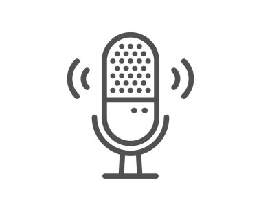 Mikrofon hattı simgesi. Stüdyo mikrofon işareti. Ses kayıt cihazı sembolü. Kalite tasarım elemanı. Doğrusal stil mikrofon simgesi. Düzenlenebilir felç. Vektör