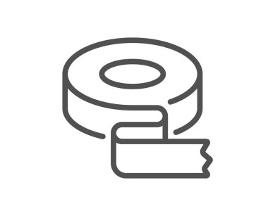 Yapıştırıcı bant hattı simgesi. Kağıt bant rulo işareti. Tamir hizmeti sembolü. Kalite tasarım elemanı. Doğrusal stil yapıştırıcı bant simgesi. Düzenlenebilir felç. Vektör