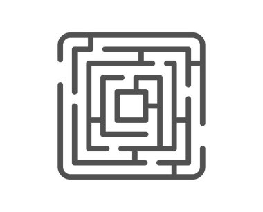 Labirent çizgisi simgesi. Labirent oyunu işareti. Çıkış yolu sembolünü bul. Kalite tasarım elemanı. Doğrusal stil labirent simgesi. Düzenlenebilir felç. Vektör