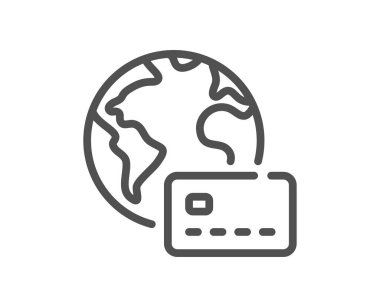 İnternet ödeme hattı simgesi. Kredi kartı tabelası. Nakitsiz para sembolü. Kalite tasarım elemanı. Doğrusal stil internet ödeme simgesi. Düzenlenebilir felç. Vektör