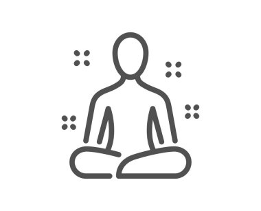 Yoga çizgisi simgesi. Meditasyon poz işareti. Vücut ve zihin sembolünü gevşet. Kalite tasarım elemanı. Doğrusal yoga ikonu. Düzenlenebilir felç. Vektör