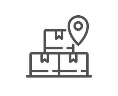 Servis hattı simgesi. Paket yeri işareti. İz sürme sembolü. Kalite tasarım elemanı. Doğrusal biçim dağıtım servisi simgesi. Düzenlenebilir felç. Vektör