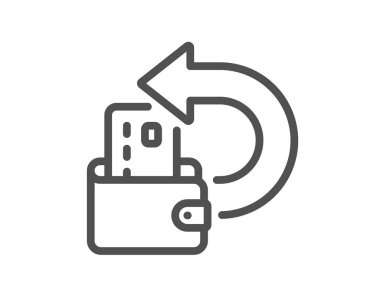 Para hattı simgesi. Kredi kartı para işareti. Online cüzdan sembolü. Kalite tasarım elemanı. Doğrusal para iade simgesi. Düzenlenebilir felç. Vektör