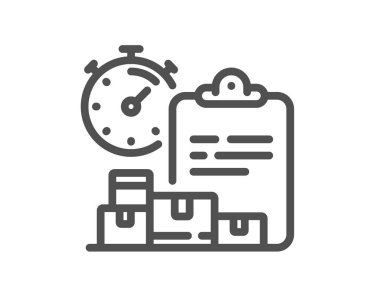 Teslimat raporu ikonu. Paket evrakları imzalandı. Ekspres servis sembolü. Kalite tasarım elemanı. Doğrusal biçim dağıtım rapor simgesi. Düzenlenebilir felç. Vektör